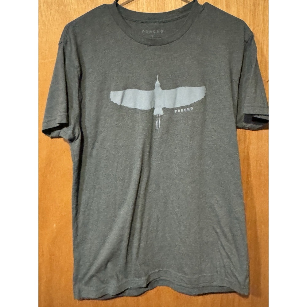 PONCHO Sandhill Glider Crane Tee - MENS LARGE INDIGO (X)